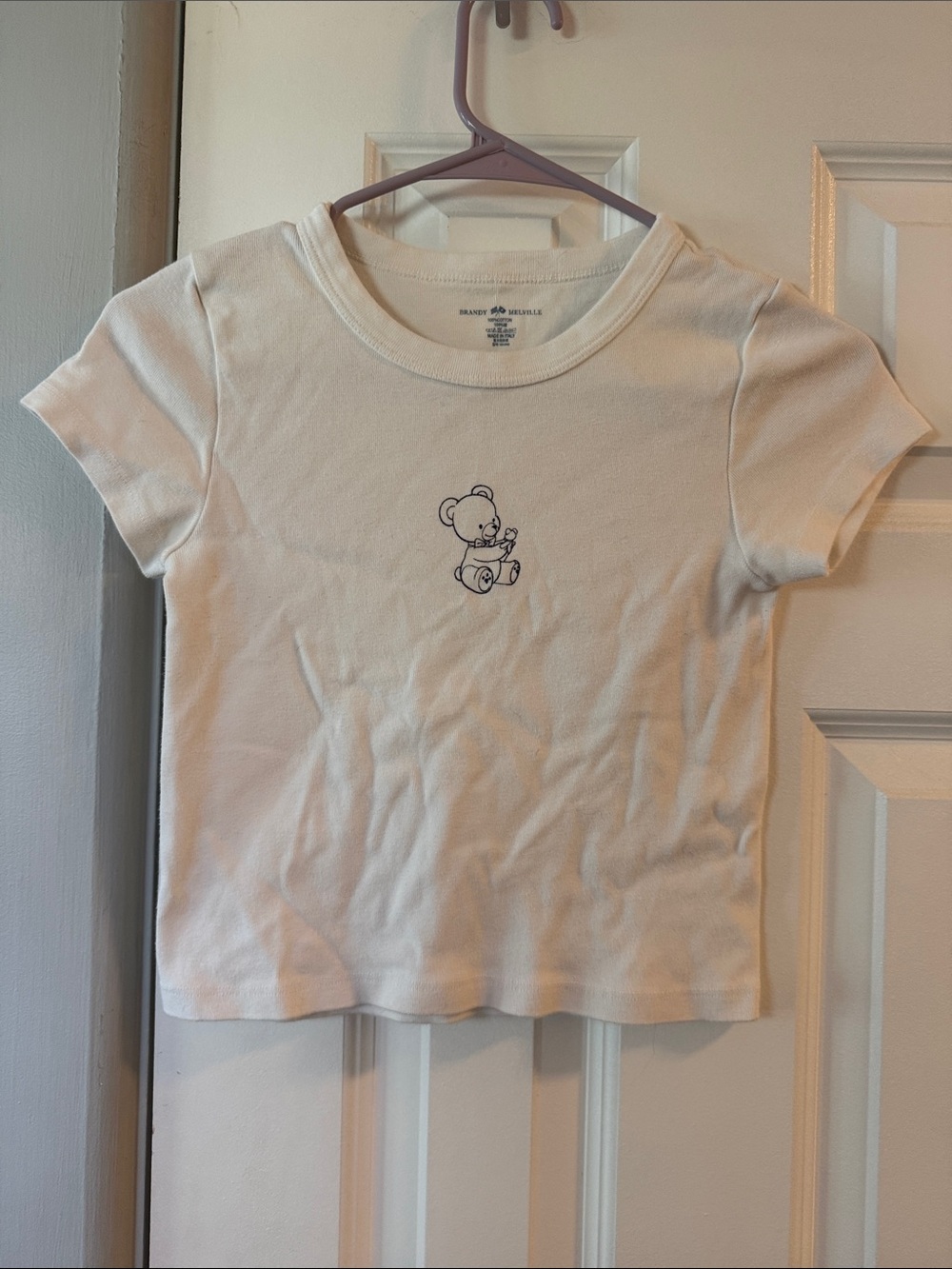 Brandy Melville White Tee with Mini Teddy Sketch